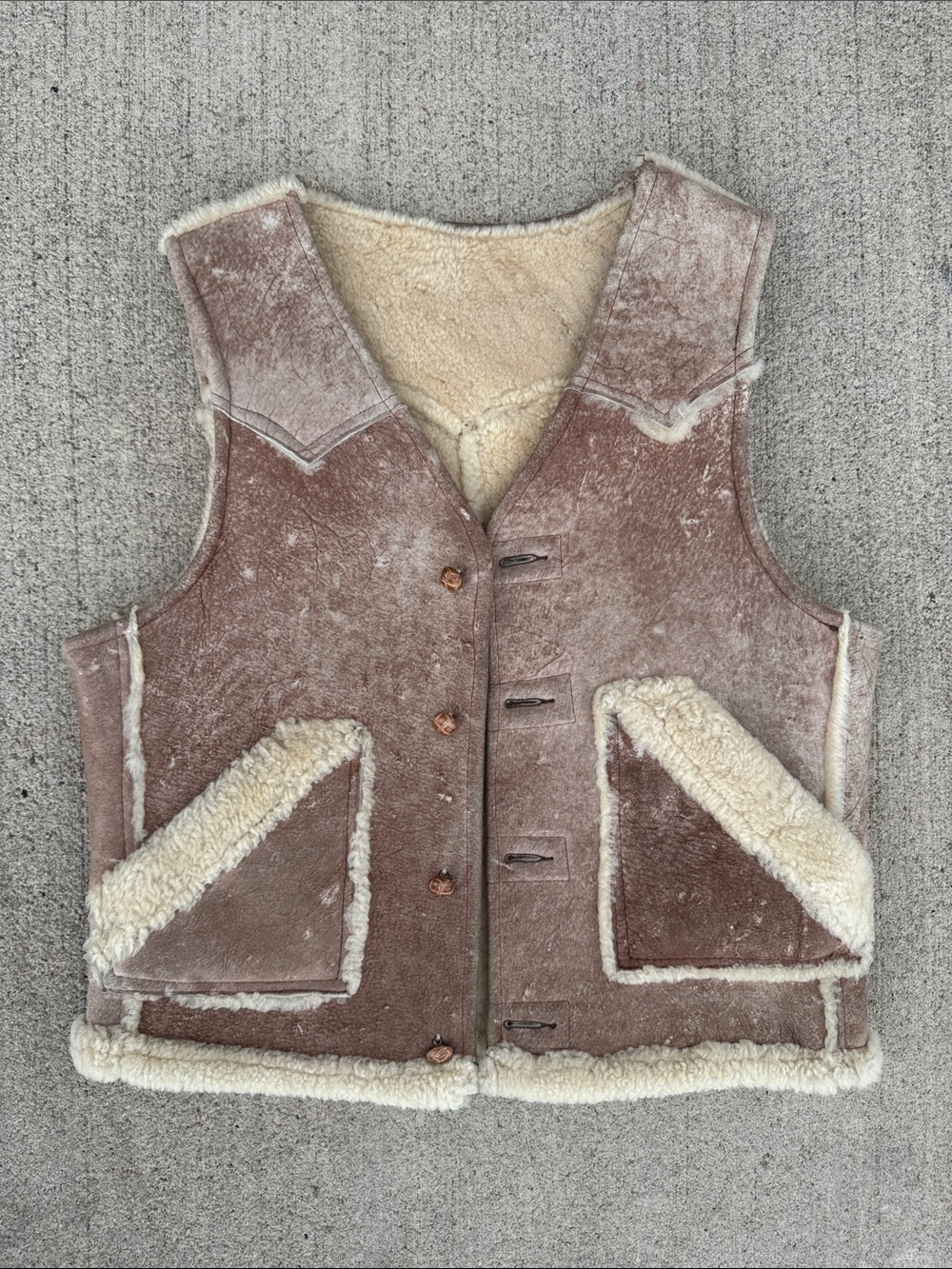 VTG 1980’s Schott NYC Sportswear Mouton Leather Shearling Sheepskin Vest 44